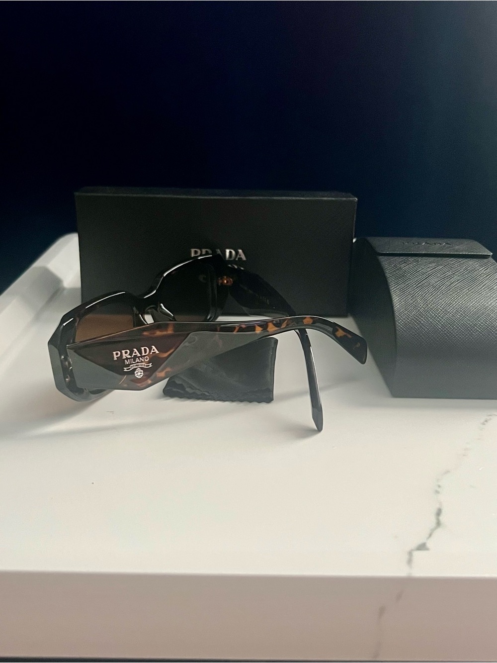 PRADA Sunglasses Symbole Small Geometric Acetate Honey Havana Tortoise EUC - Picture 2 of 7
